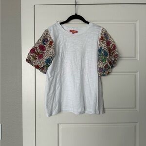 THML White Tee with Colorful Floral Sleeves